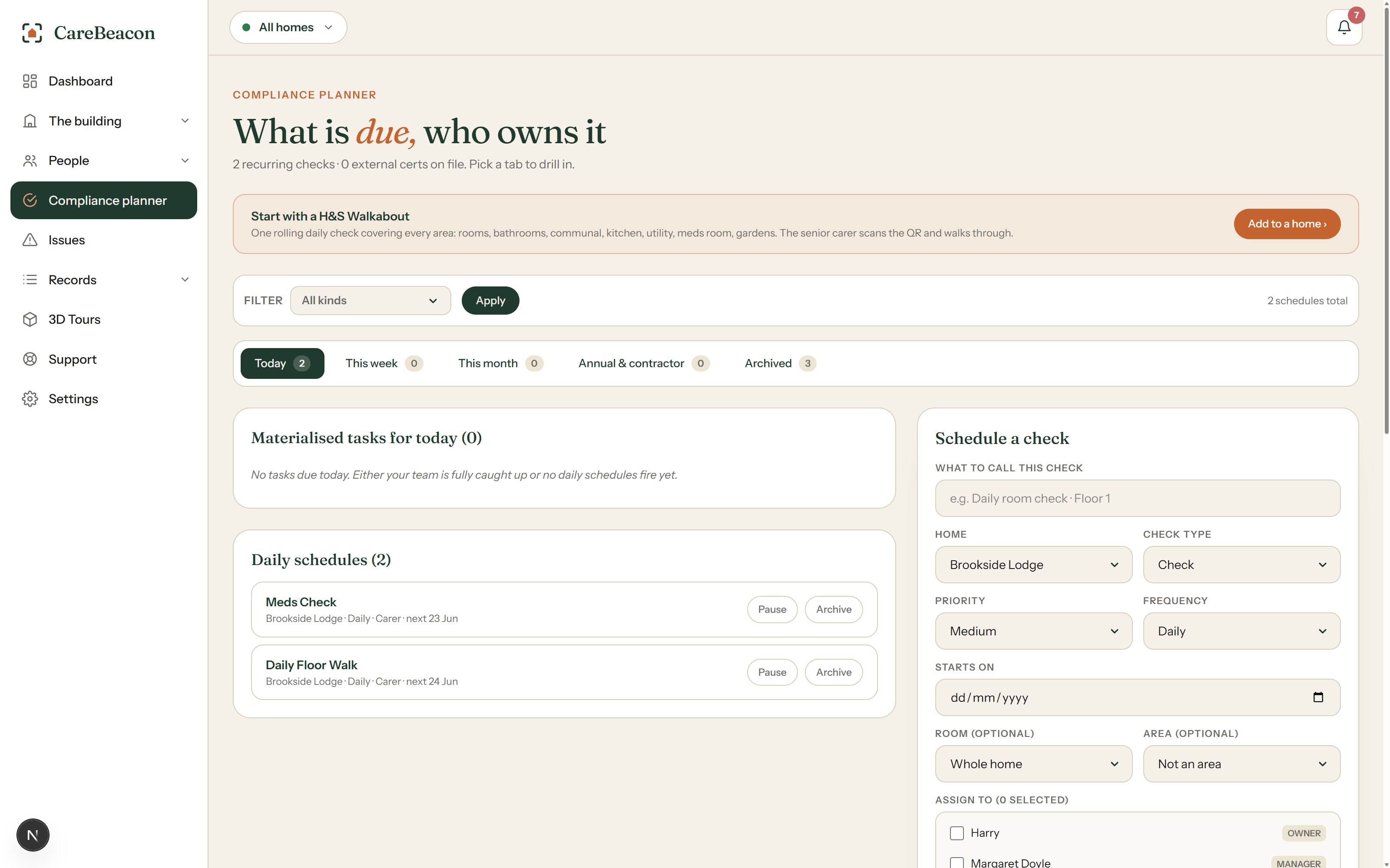 The compliance planner with scheduled recurring checks