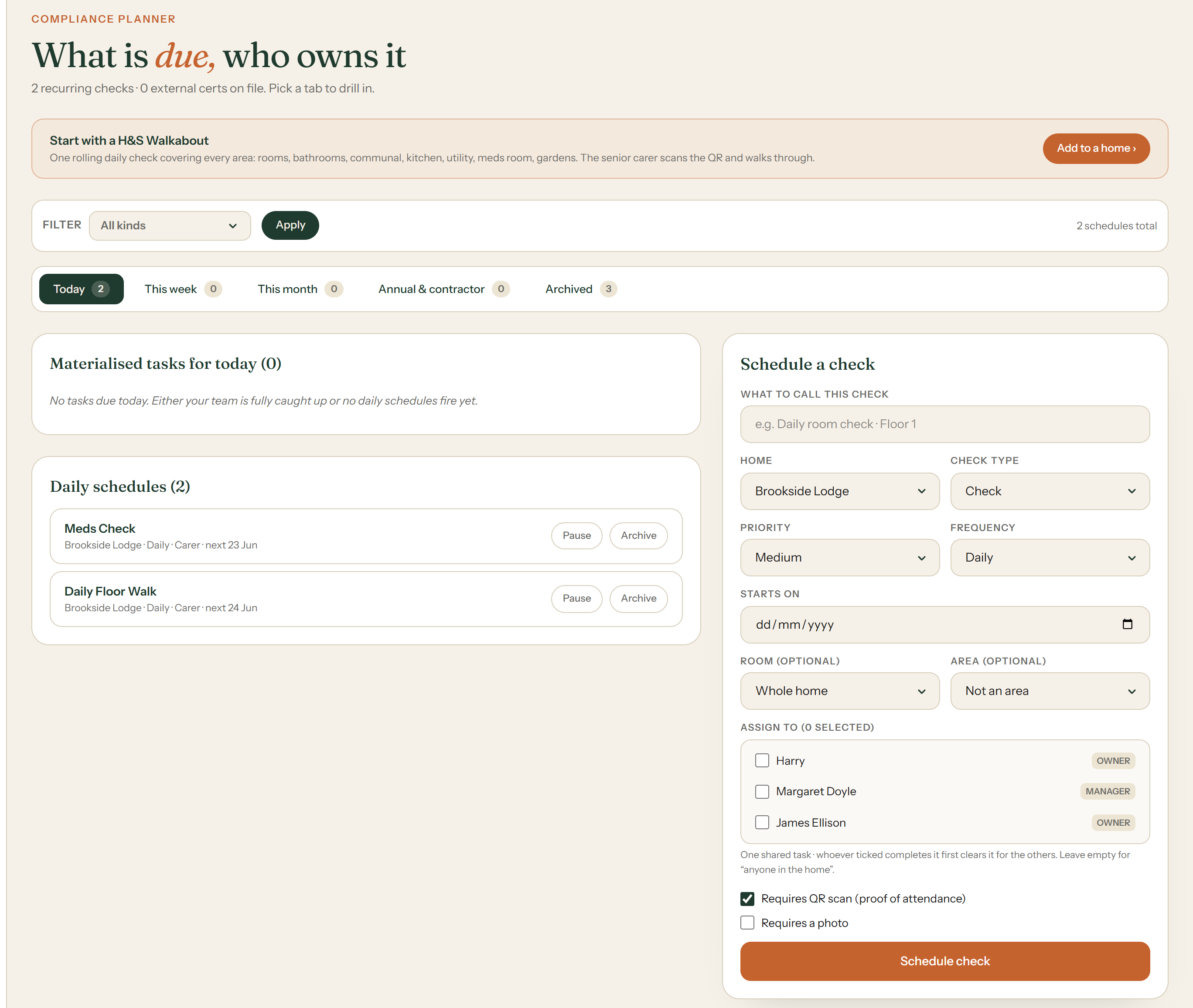 The compliance planner: every recurring check scheduled once